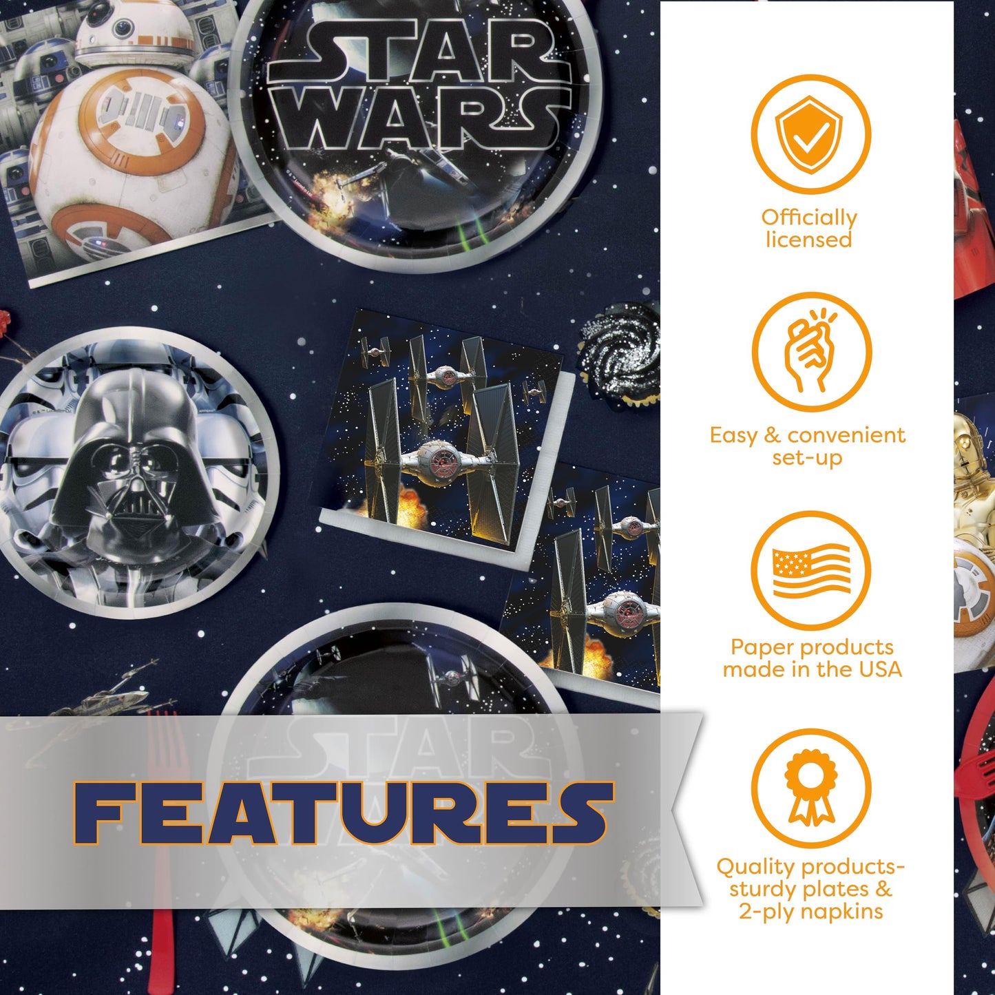 Star Wars Birthday Decorations | Serves 16 Guests | Star Wars Party | Balloons, Banner, Tablecloth, Plates, Napkins, Forks, Button