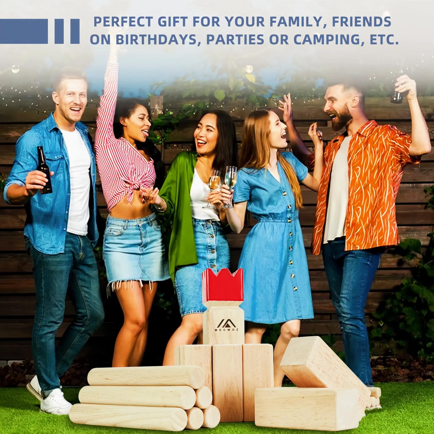 Megwoz Kubb Yard Game Outdoor Games Viking Chess for Kids and Adults New Zealand Pine Wooden Toss Game with Carrying Case, Backyard Lawn Game with Measuring Tape for Family Kids Adults