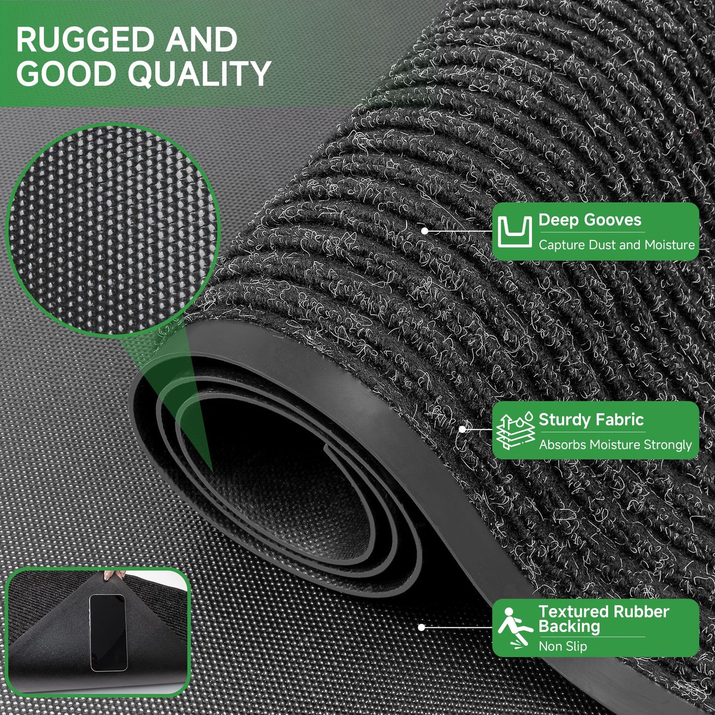 100pointONE Front Door Mat, Heavy Duty Indoor Outdoor Doormat for Entryway, 72" x 36" Low Profile Outdoor Mats for Home Entrance, Stain and Fade Resistant Welcome Mat for High Traffic Area, Black