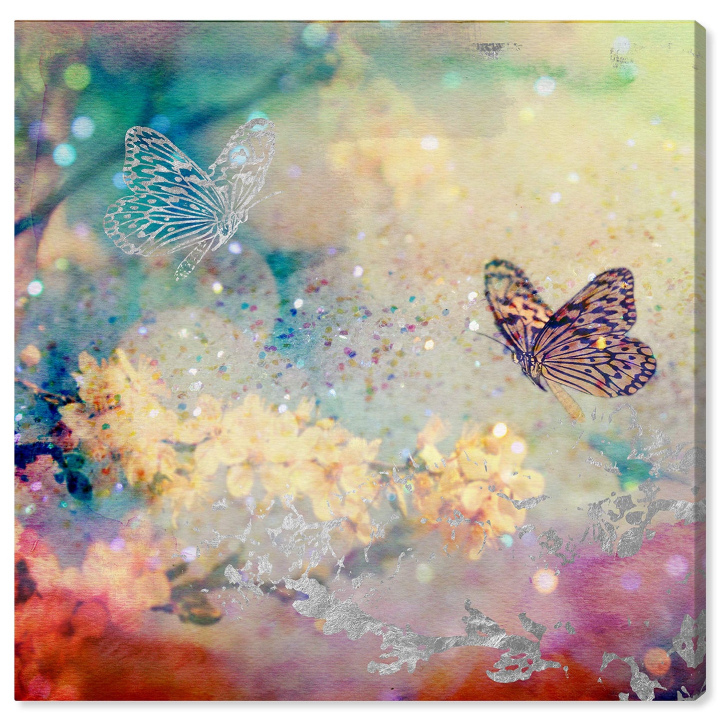 The Oliver Gal Artist Co. Botanical Wall Art Canvas Prints 'Butterfly Dance' Home Décor, 24" x 24", Pink, Yellow