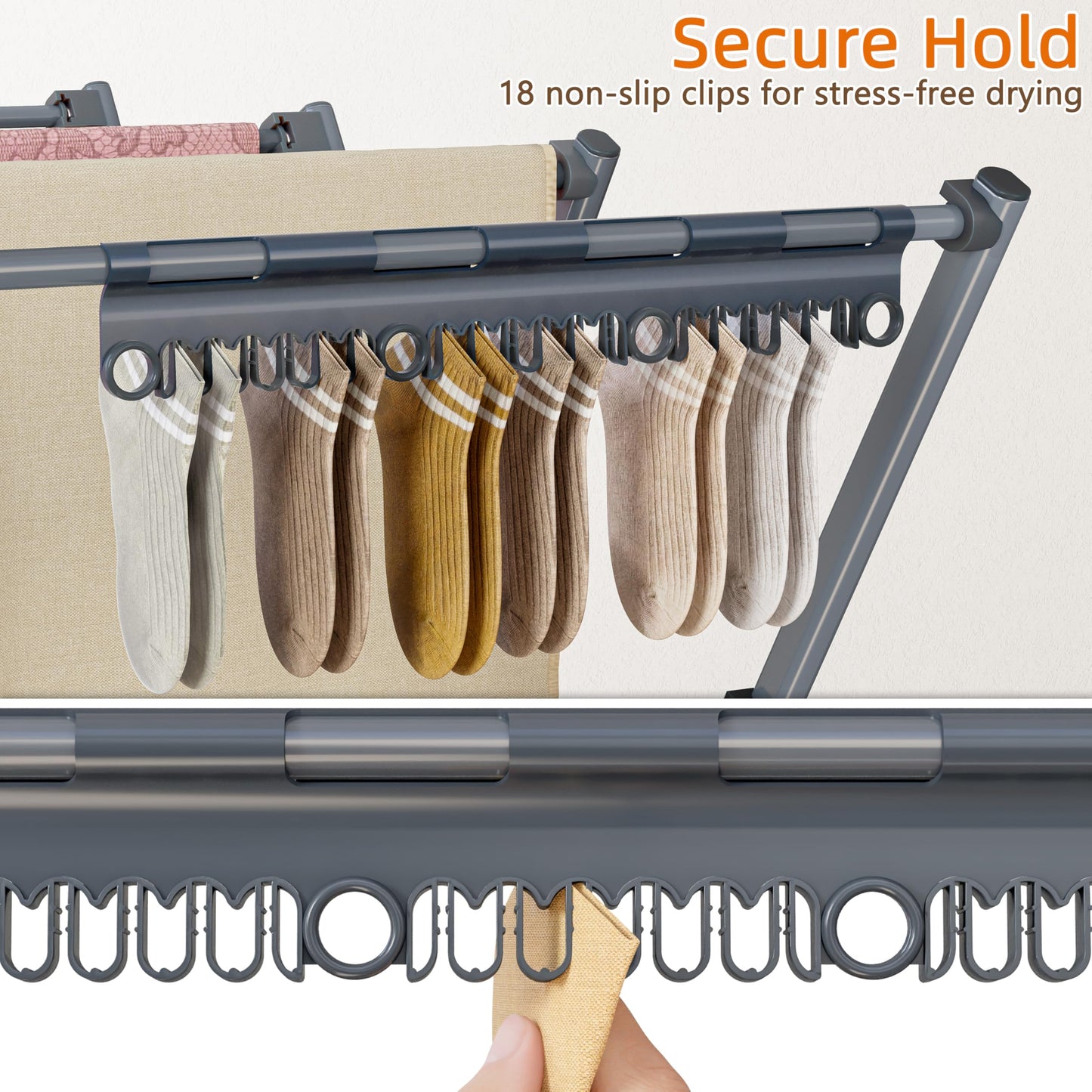 HOMIDEC Drying Rack Clothing,Large 12 Drying Poles with Sock Clips Clothes Drying Rack,Foldable Portable Laundry Drying Rack for Air Drying Clothing,Towels,Delicate Eac,Indoor Outdoor Use.Silver