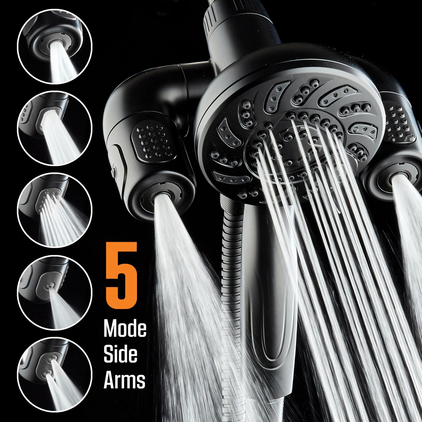Aquadance High Pressure 156 Setting 14 Zone Shower Head & Handheld 3-way Combo System - Magnetic Docking, 314 Power Jets, Dual Adjustable Arms, 6 ft. Metal Hose, Matte Black Finish, Top American Brand