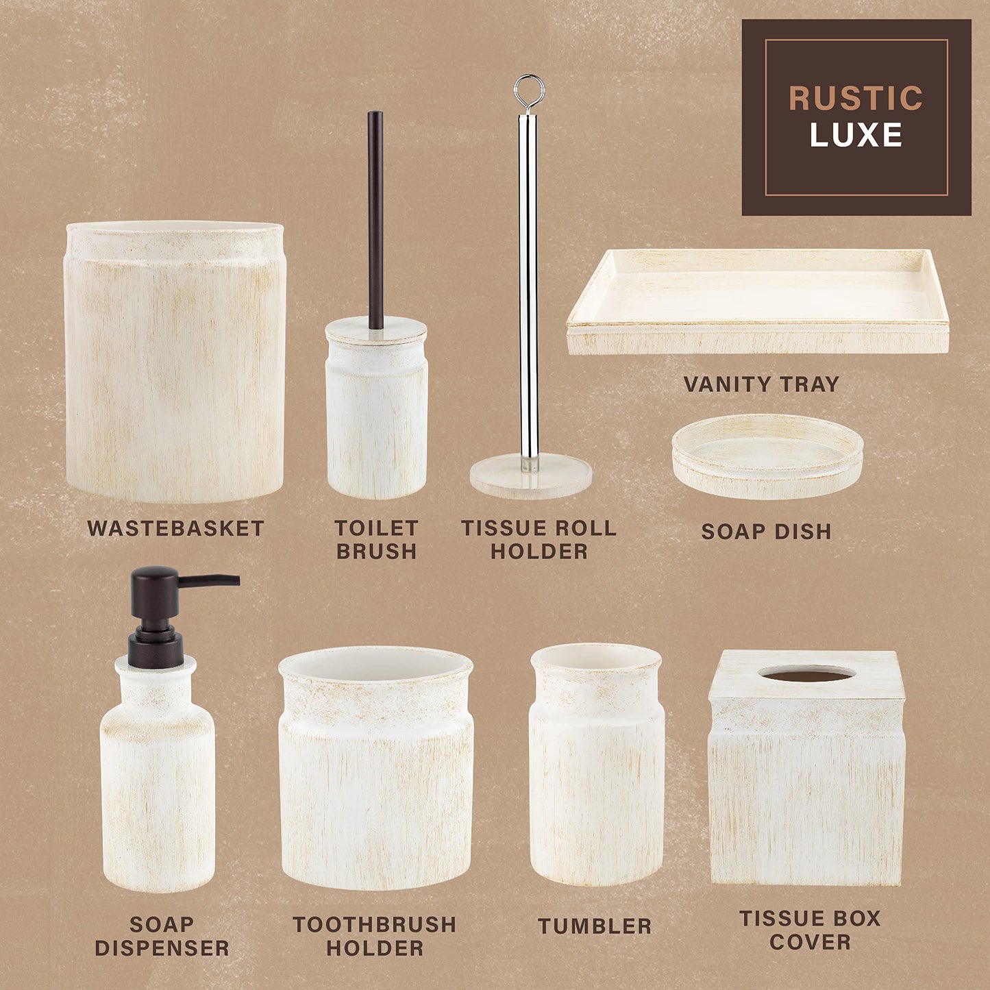 Creative Scents Rustic Luxe Small Bathroom Trash Can - Bathroom Garbage Can for Modern Farmhouse Decor - Small Waste Basket for Bathroom and Bedroom - Durable Space Saving Bathroom Trash Bin