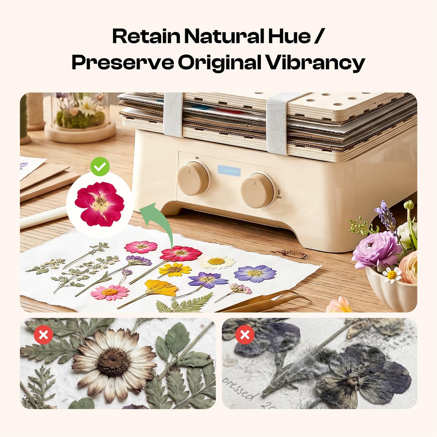 Caydo Electric Flower Press Kit, 11.5"x8.3" Fast Drying Flower Drying Machine, Air-Dried and Color Preserving for Arts and Crafts Lover, Preservation Kits for Bookmark Frame Flowers Drying