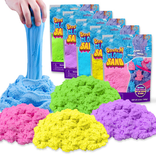 Colorful Elastic Sensory Sand Kit, Value Pack of 5 Molding Colorful Sands for Kids, Bulk Refill for Sensory Box, Molding Sensory Toys, Travel Toys