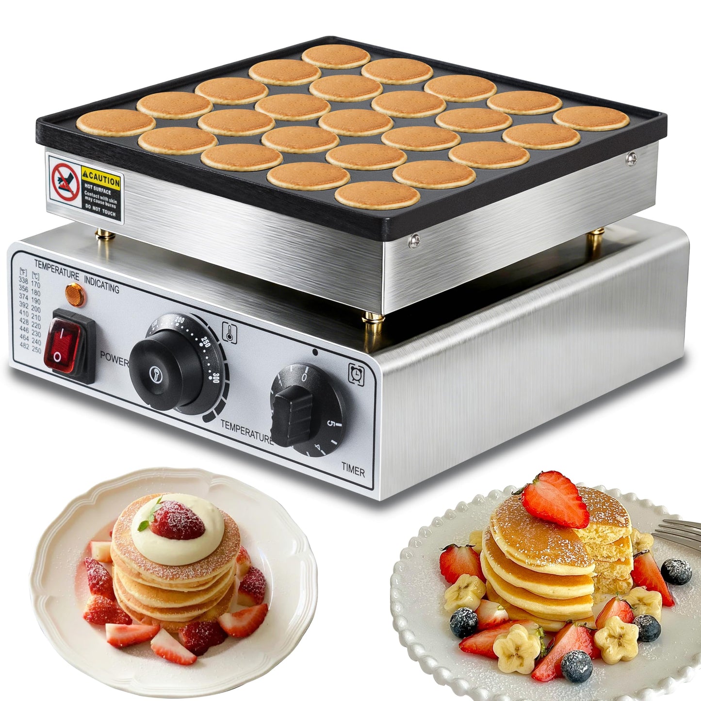 Mini Pancake Maker, 25-Cup Commercial Dutch Pancake Machine, 950W Non-Stick Electric Poffertjes Maker with Temp & Timer for Restaurant, Food Truck, Breakfast Shop