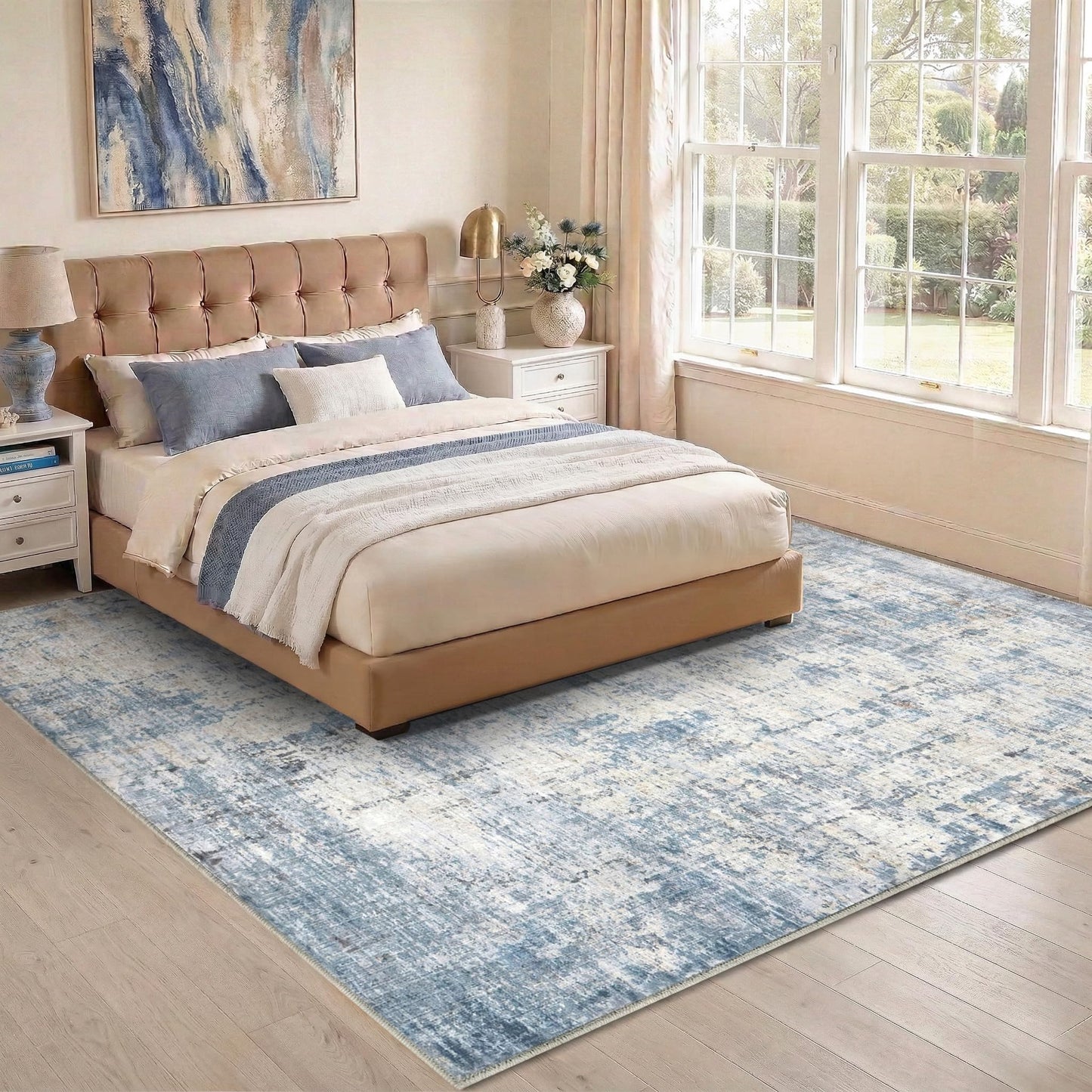 Syrlfar 8x10 Area Rugs Washable Living Room Rug-No Slip Soft Carpets Modern Abstract Coastal Indoor Floor Stain Resistant Large Carpet for Bedroom Dining Room Farmhouse Nursery Home Office Blue