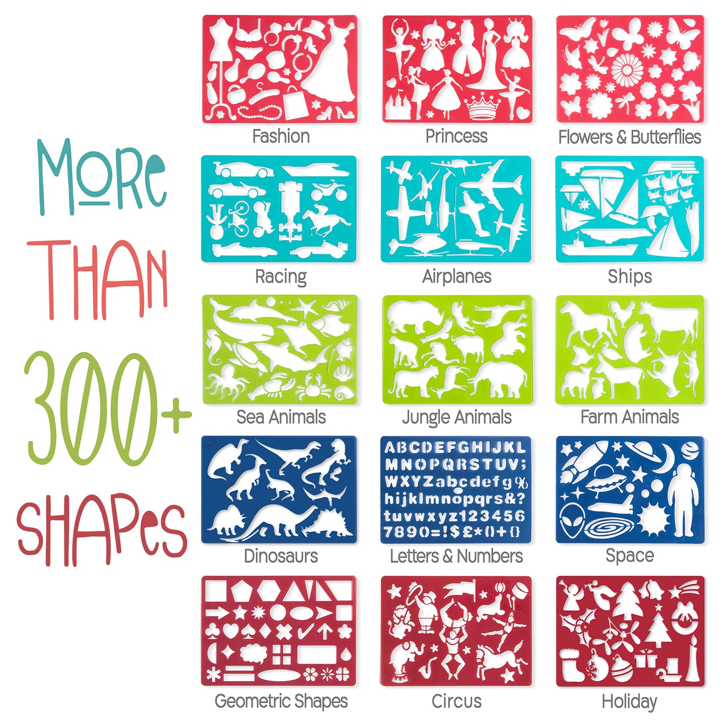 Kipipol - 63 Drawing Stencils for Kids Ages 4-8-8 and Up - Arts & Crafts for Girls & Boys - Drawing Kit for Kids - Arts Set - 15 Art Stencils, 260+