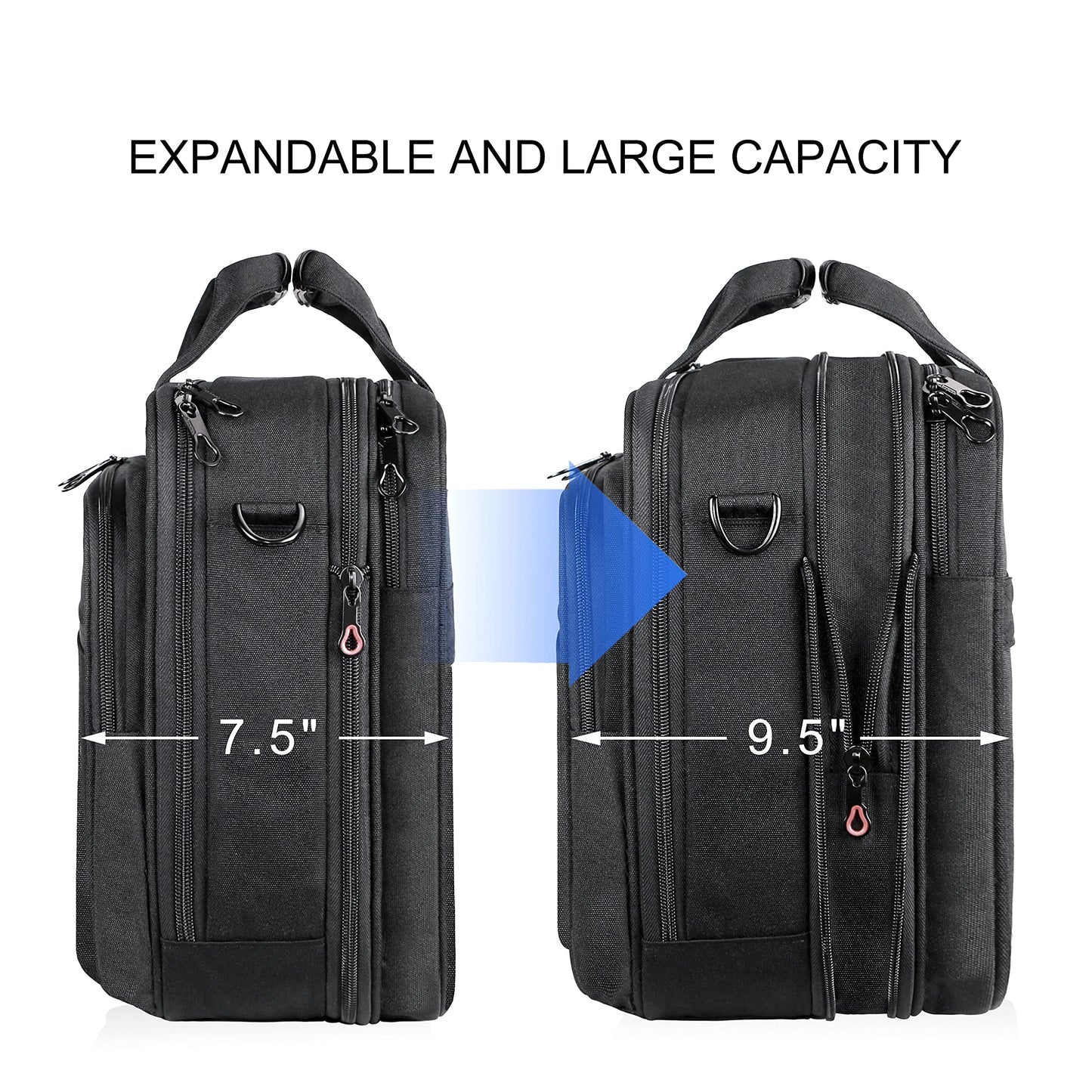 KROSER Laptop Bag Stylish Laptop Briefcase Fits Up to 17.3 Inch Expandable Water-Repellent Shoulder Messenger Bag Computer Bag with RFID Pockets for Business/Travel/College/Men/Women-Black