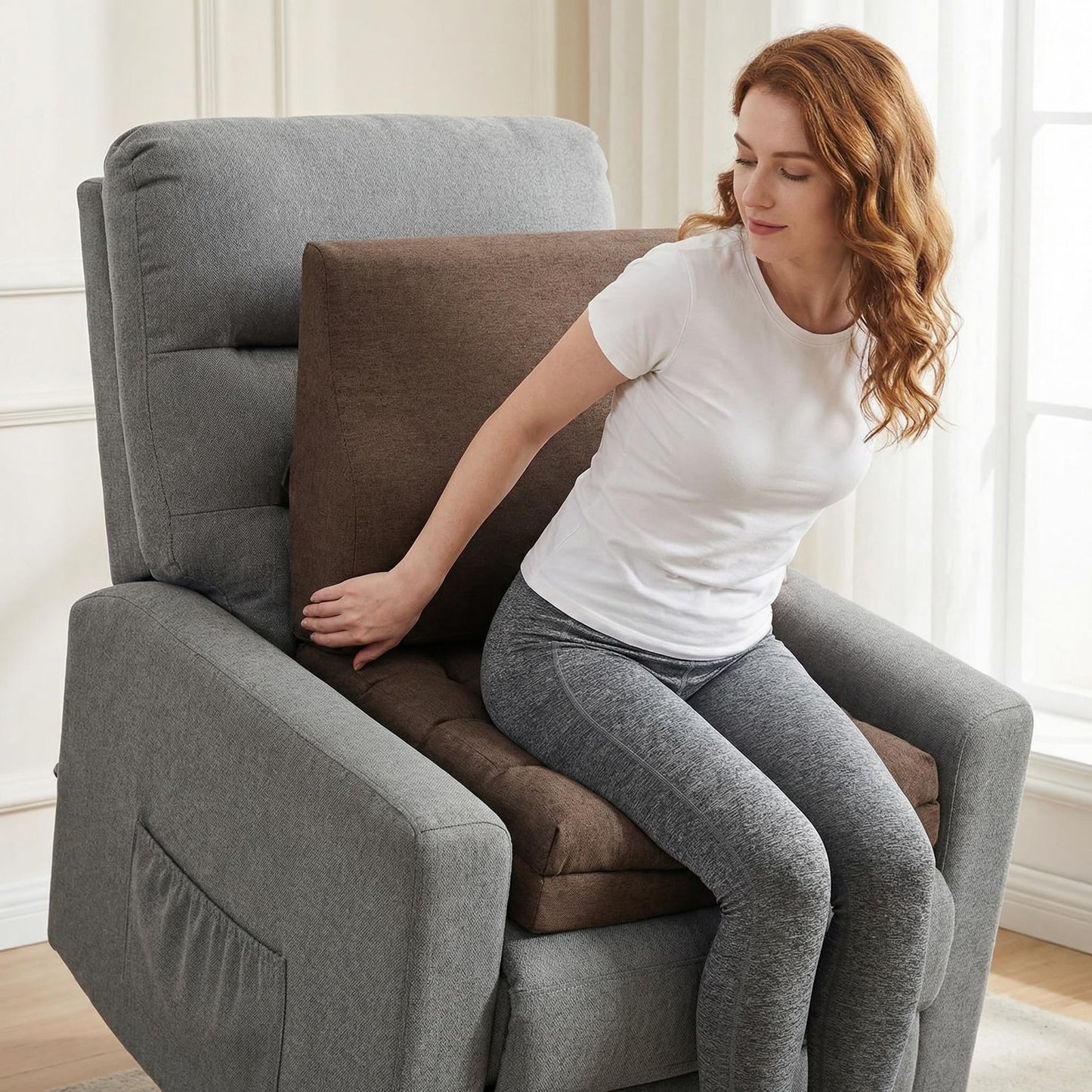 baibu Extra Large Memory Foam Recliner Cushions with Lumbar Support Pillow for Elderly, 20x20x5 Inch Thick Dual-Layer Patent Design Non-Slip Recliner Seat Cushion for Reduce Hip & Lumbar Pain, Brown