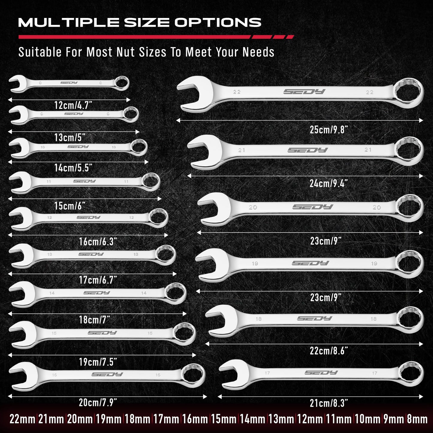 30-Piece Combination Wrench Set - Open End Wrench Set with Organizer Professional 12 Point Wrench Kit Tool for Mechanic Garages Workshops 1/4'' to 1'' & 8-22mm