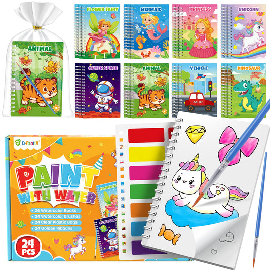 D-FantiX 24 Pack Paint with Water Coloring Books for Kids Ages 4-8-12, Birthday Party Favors Bulk Gifts Goodie Bag Stuffers, Arts and Crafts Classroom Prizes Rewards, Children Easter Basket Stuffers