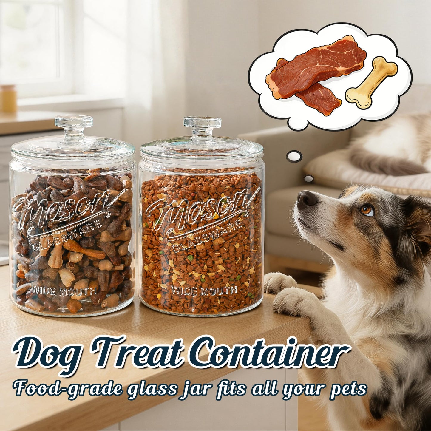 Dwbligt 2 Pack 1 Gallon Glass Cookie Jar with Lid, Glass Canisters for Pantry Organizers & Storage, Wide Mouth Mason Jar for Flour Sugar, Sourdough Starter, Coffee, Dog Treat, Apothecary, Laundry Room