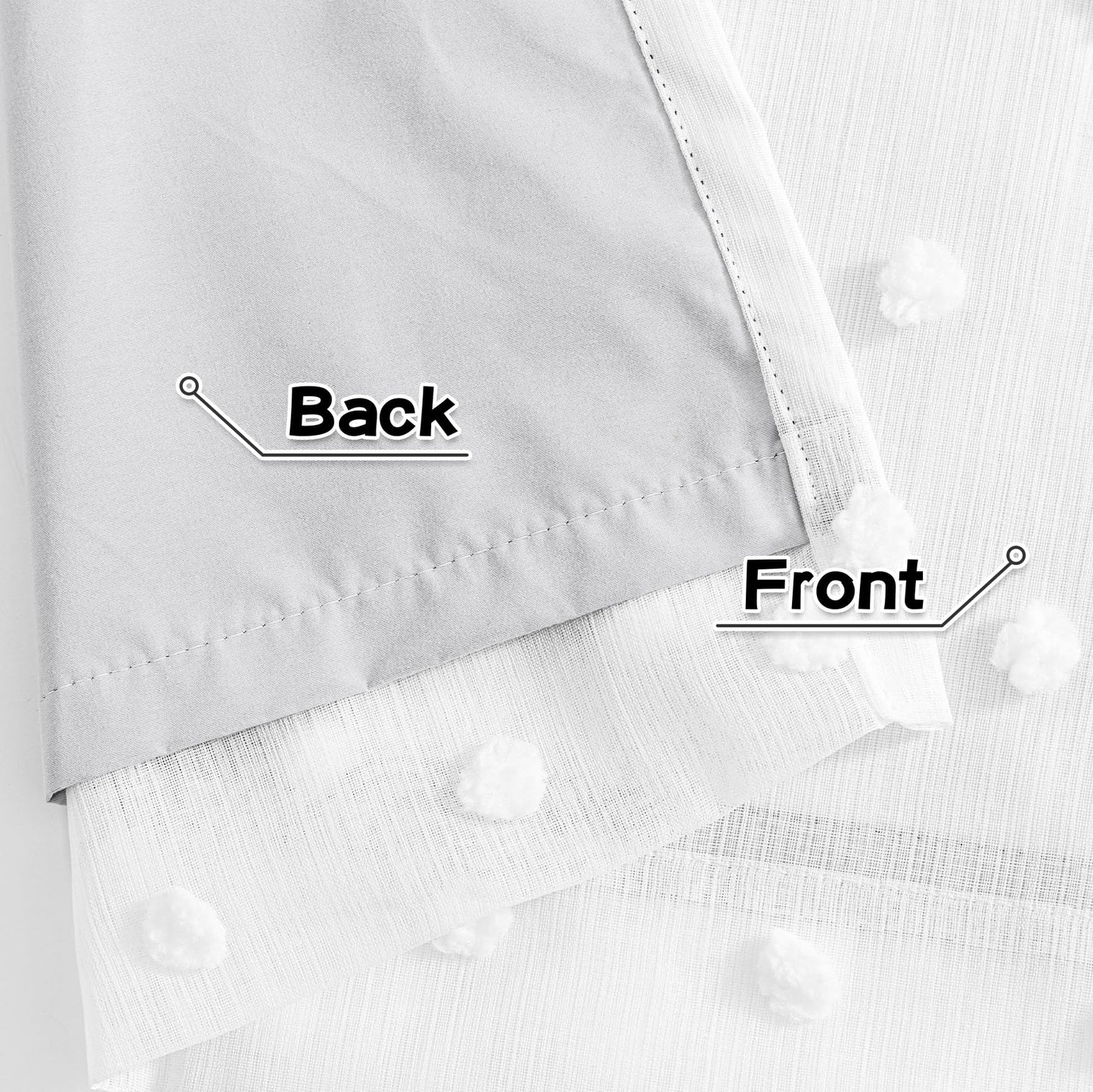 MYSKY HOME White Blackout Curtains for Bedroom 84 Inches Long 100% Light Blocking Drapes for Girls Kids Room Pom Pom Sheer Thermal Insulated Room Darkening Window Panels Back Tab Set of 2, 52W x 84L