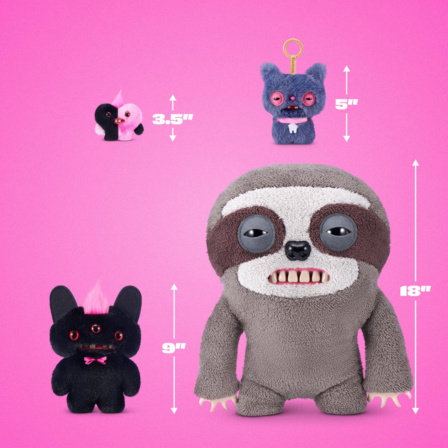 Fuggler Bouquets 2 x 9 Inch + 1 x 3.5 Inch Plush Set (Munch Munch, Reek-o, Munch-o) by ZURU, Funny Ugly Monster Designs, Two Full-Size + One Mini Fuggler, Unique Gift for Collectors