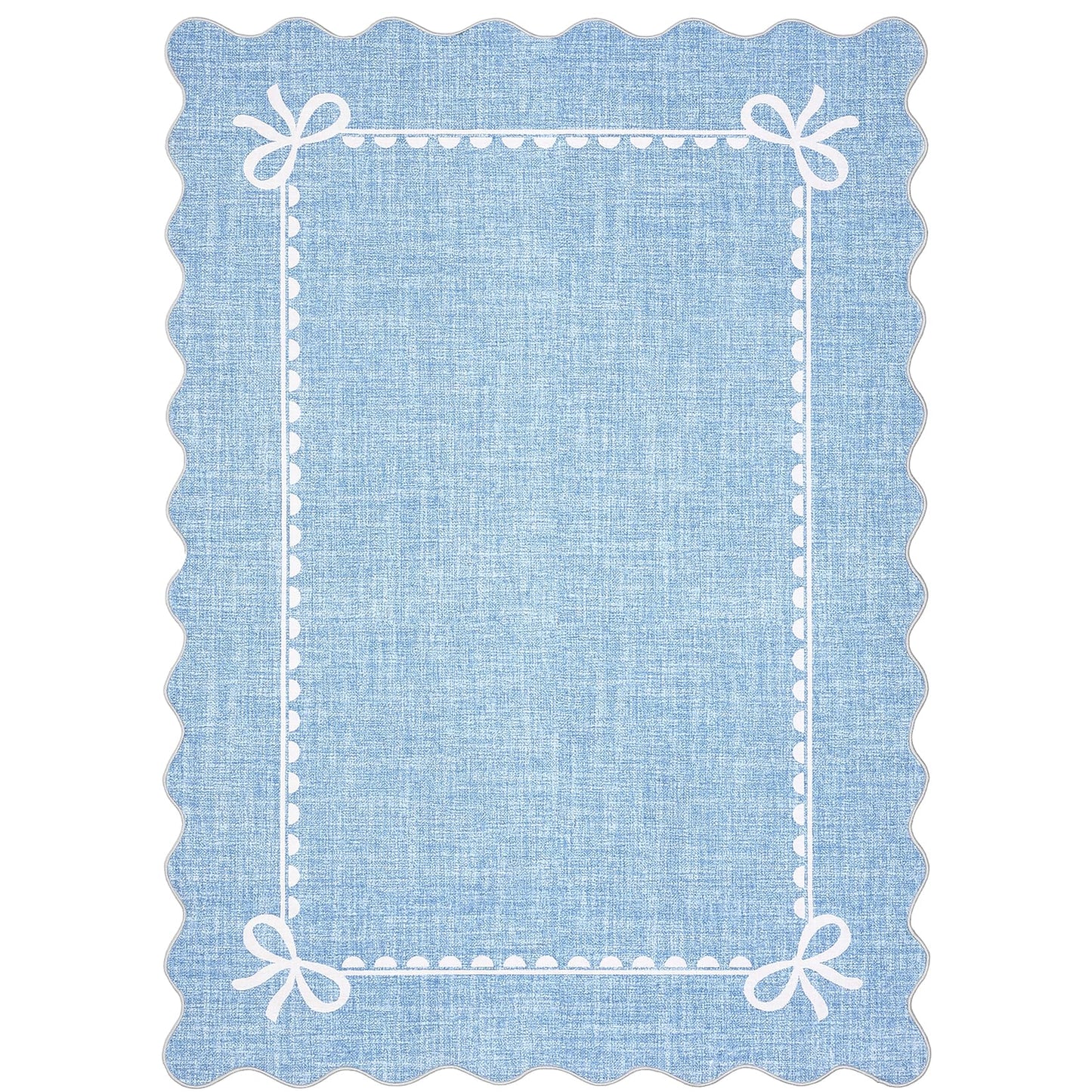 GarveeHome Scalloped Bow Rug for Living Room, Solid Blue Rug for Dorm, Washable Rugs 5x7 Soft Low Pile Non Slip Scalloped Rugs for Nursery College Bedroom Decor Kids Room Playroom