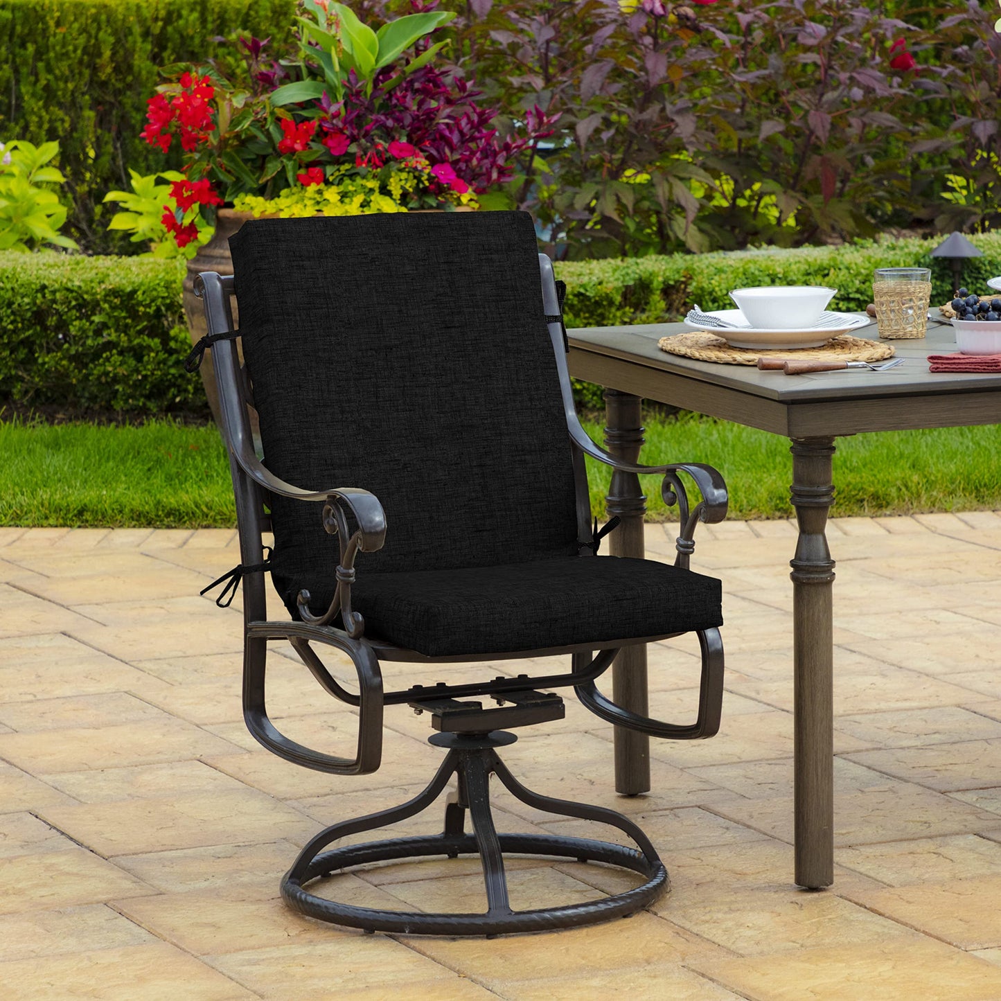 Arden 2-Pack Outdoor Patio Dining Chair Cushion, 20x44, Rain-Proof Seat Pad, Fade-Resistant Outdoor Cushion Black Leala
