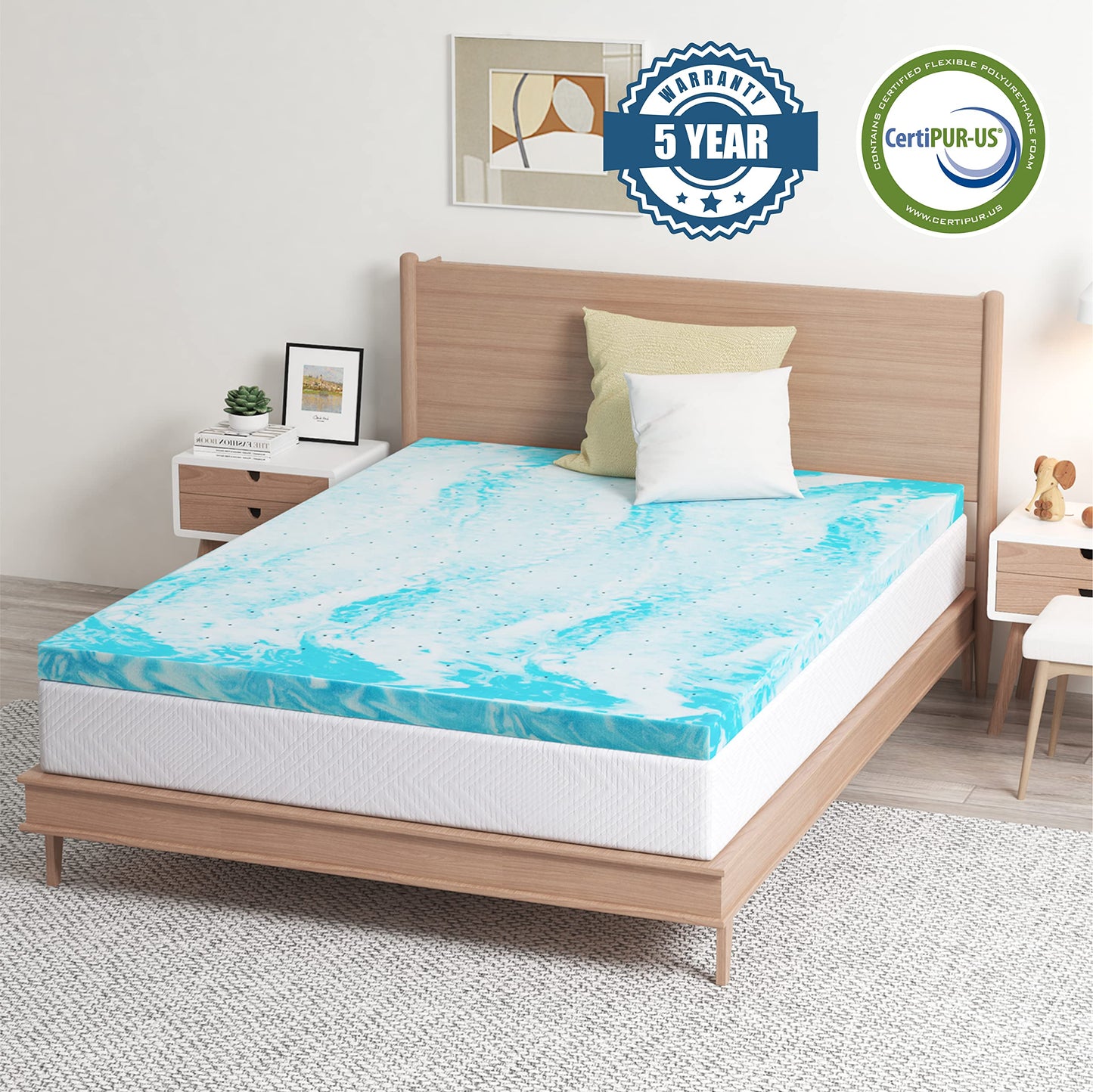 EGO Topper 3 Inch Twin Memory Foam Mattress Topper, Cooling Gel Foam Mattress Topper for Pressure Relief, Ventilated Design Bed Topper in a Box, CertiPUR-US Certified, 38"×75", Medium
