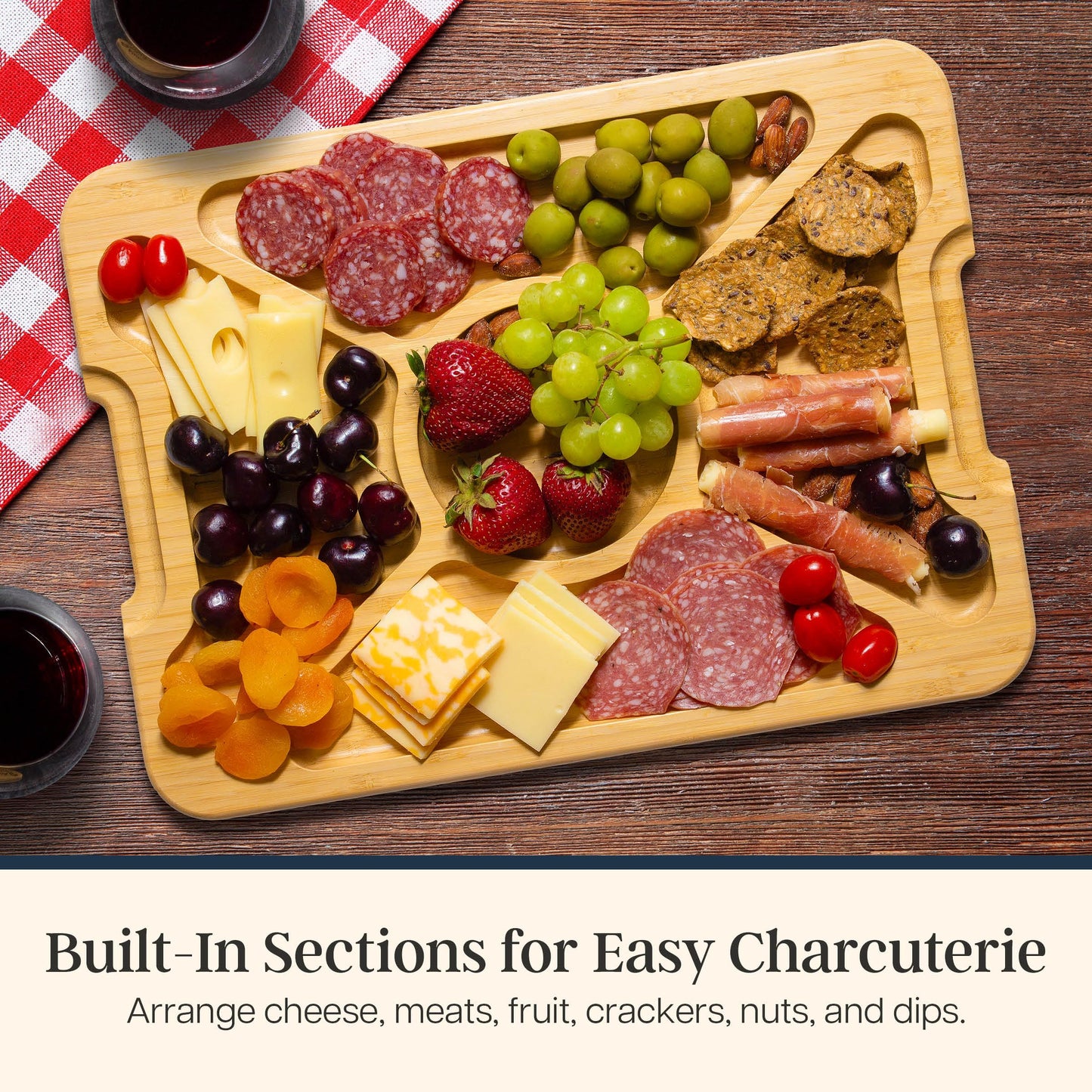 Totally Bamboo Flip, Serve & Store Charcuterie Board with Lid, Reversible Bamboo Cutting Board and Portable Cheese Tray with Compartments, Locking Travel Cover, 15.5 x 11.5 Inches