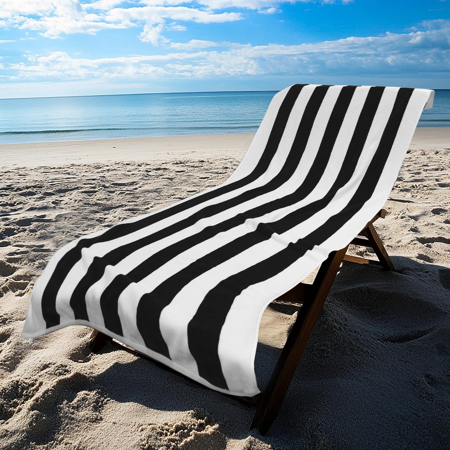 COTTON CRAFT Oversized XL Beach Towel - 2 Pack 39 x 68 inches Big & Huge Beach Blanket Towel - 100% Cotton Velour Thick Plush 450 GSM Super Soft Luxury - Pool Picnic Bath Towel - Cabana Stripe Black