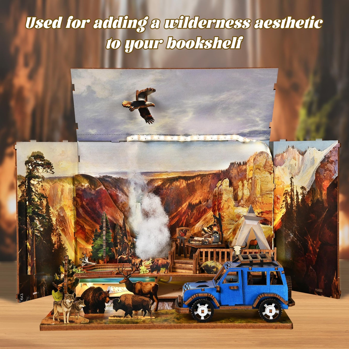 Roine Lxux Yellowstone National Park 3D Wooden Puzzle - Realistic National Park Model with Wildlife Figurines and Camping Scene - Creative Gift for Families and Friends