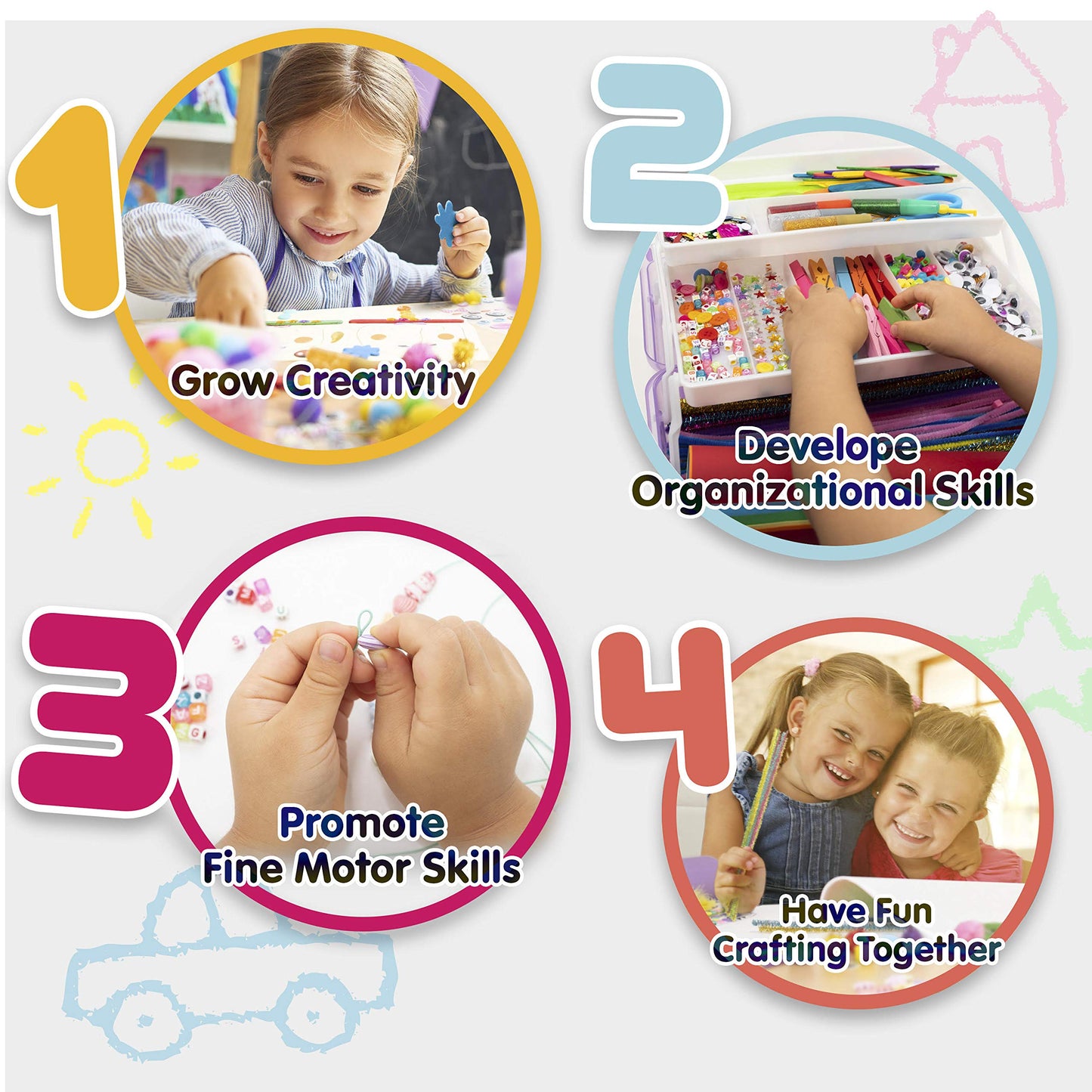 Olly Kids Arts and Crafts Supplies Set- 1000+ Pieces Giftable Craft Box for Kids: DIY Craft Supplies for Toddlers, School Project, and Homeschool