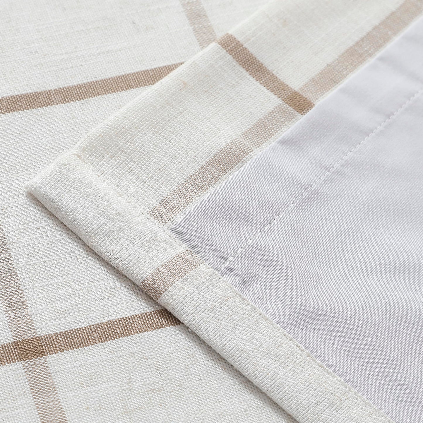 Vision Home Flax Linen Plaid Pinch Pleated Full Blackout Curtains Checkered Thermal Insulated Window Panels 84 inch for Bedroom Living Room Energy Efficient Rustic Pleat Drapes with Hooks 40"Wx84"Lx2