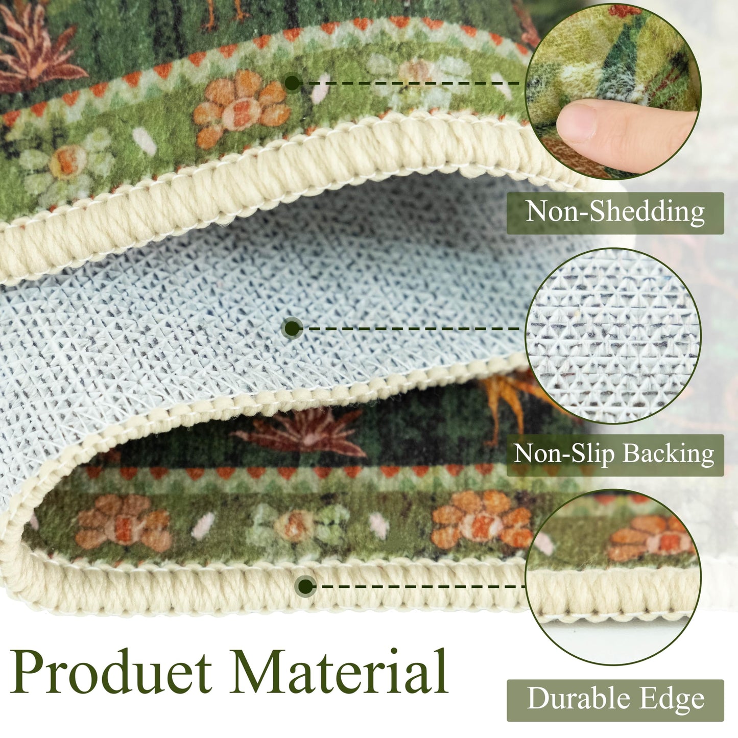 TANVILL Green Area Rugs 5x7, Machine Washable Non-Slip Rug, Boho Floral Botanical Soft Low Pile Throw Rugs for Living Room, Bedroom, Dining Room, Office