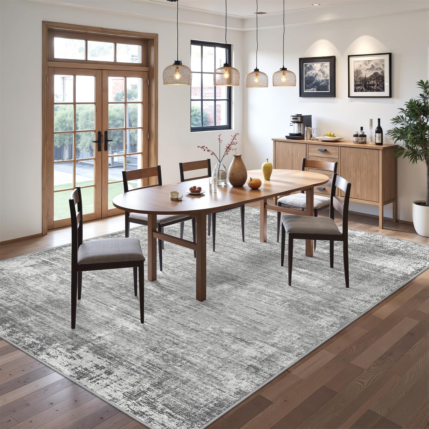 zesthome 5x7 Area Rugs, Modern Washable Rug, Non-Slip Rugs for Living Room, Stain Resistant Abstract Rugs, Ultra-Thin Indoor Area Rug 5x7, Home Decor Grey Rug