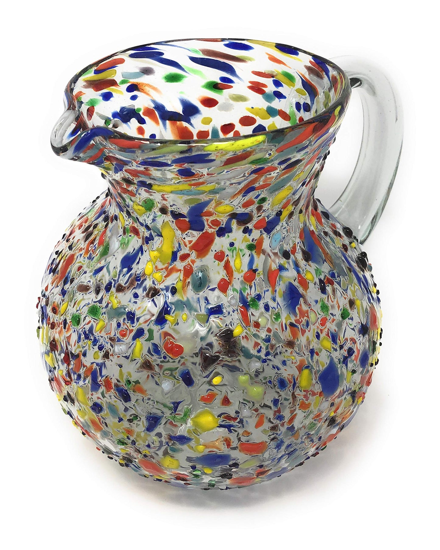 Mexican Hand Blown Glass Pitcher – Confetti Rock Design (84 oz)