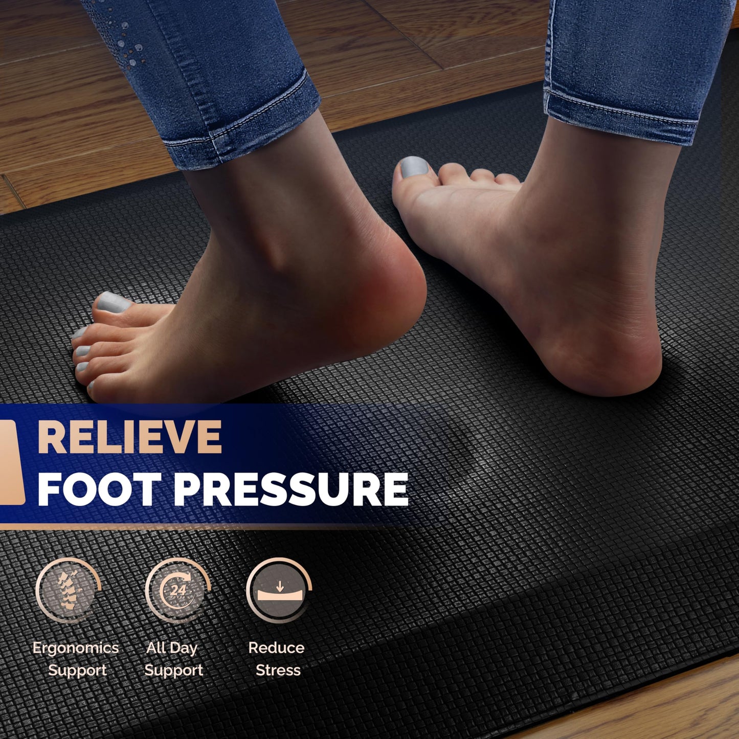 FEATOL Anti Fatigue Mat for Standing, 9/10 Extra Thick Ergonomic Standing Desk Mat, Comfort & Durable Memory Foam Standing Mat at Home,Office All Day (20" x 32", Black, 2PC)