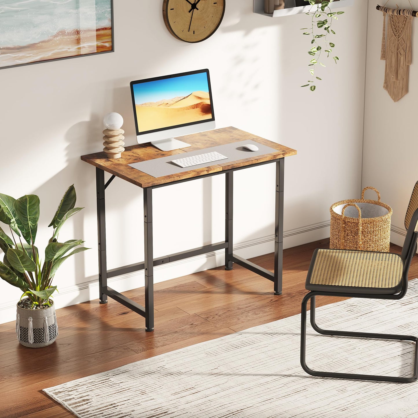 COTUBLR Small Desk, 24 Inch Small Computer Desk for Spaces, Compact Tiny Mini Simple Desk Table for Bedroom Home Office Writing Work Study Kids Student Teacher, Bonus Mousepad, Rustic Brown