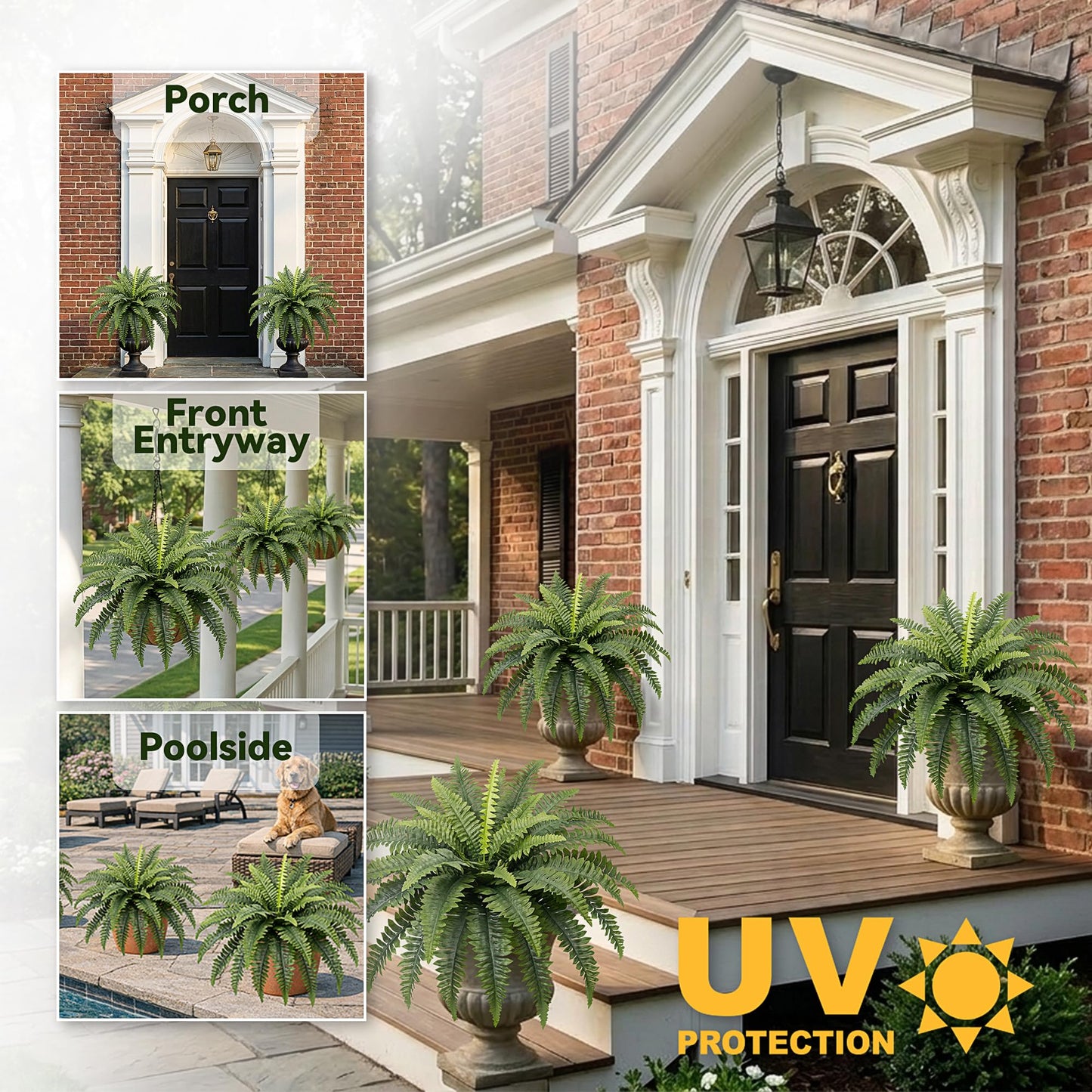 Richeerca Fake Ferns, 35IN Realistic Fake Bush Plants, 4 Faux Ferns with 39 Fronds for Outdoors Garden Planter Porch Entrance Home Decor