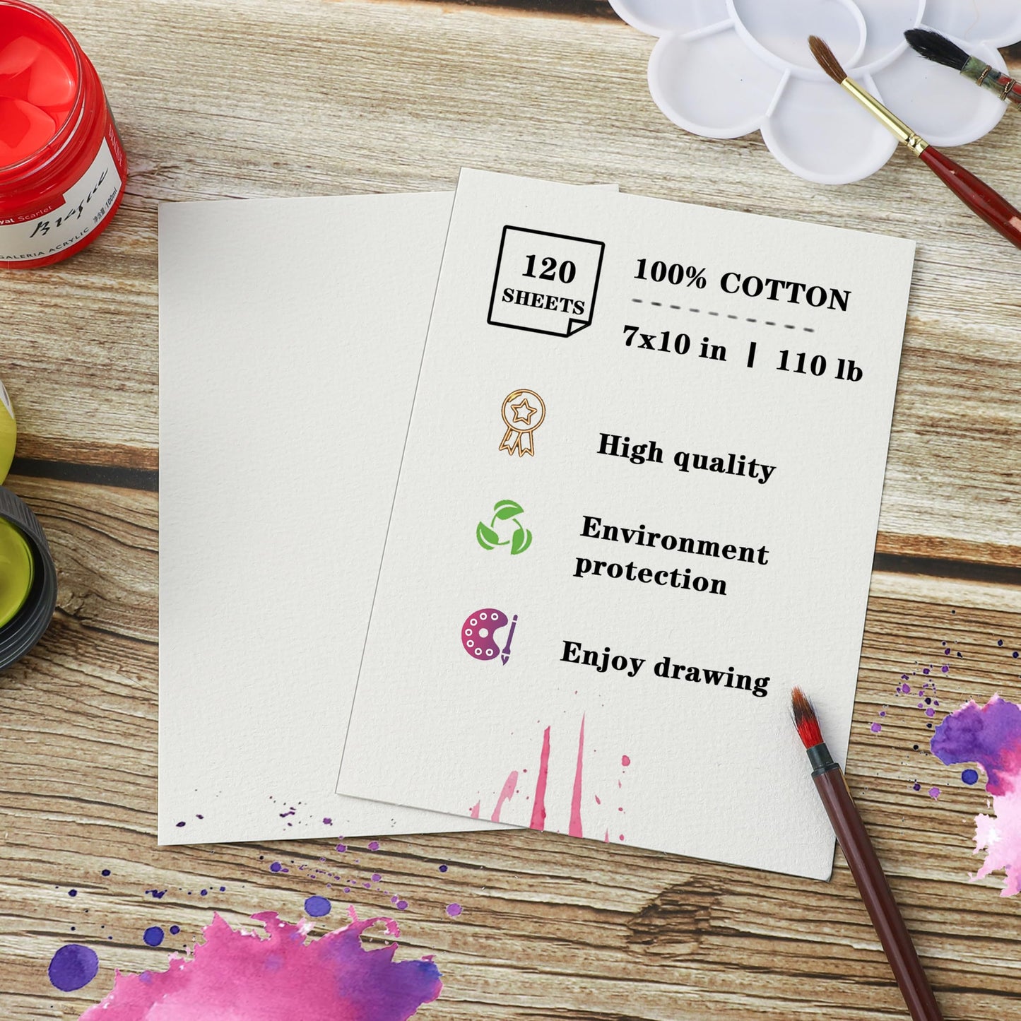 Silunkia 120 Sheets 100% Cotton Watercolor Paper 7 x 10 Inch, 140lb/300gsm Heavyweight Art Cold Pressed Off White Paper for Students Adults Beginner Artists Drawing Valentine Gift Cards