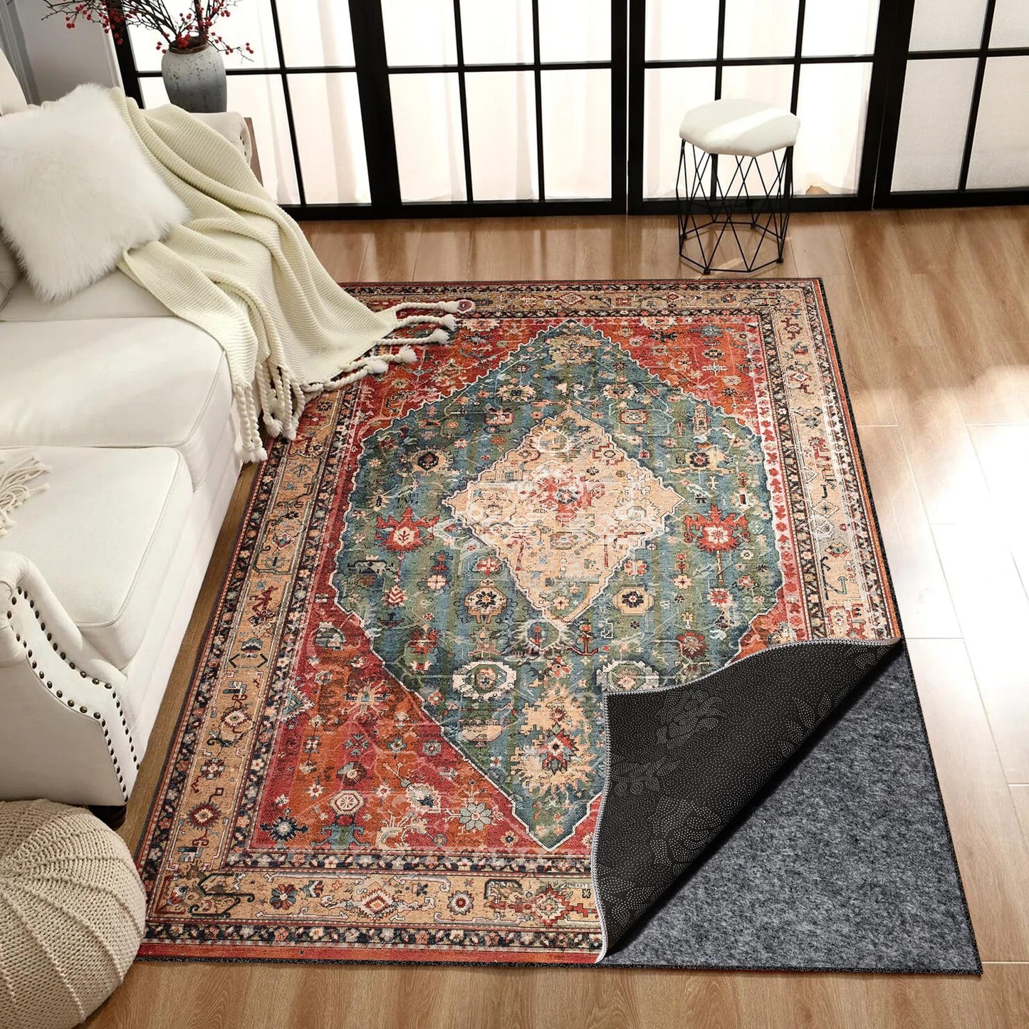 Waterproof Rug Pad, 5x8 Ft Under Area Rug Carpet Pad, Non Slip Rug Pads for All Floors and Hardwood Floors Finishes, Keep Carpets in Place Soft and Prevent Rug from Wrinkling or Buckling