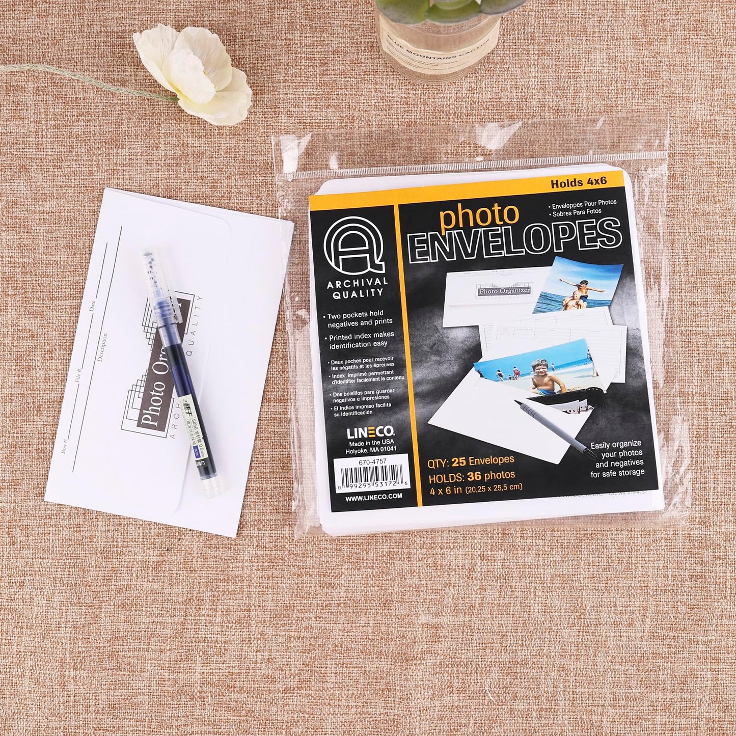 Lineco, Acid Free Photo organizer White File Envelopes 4x6 Inch, for Photos, Postcards, Greeting Cards (25/Pack, 4 Packs)
