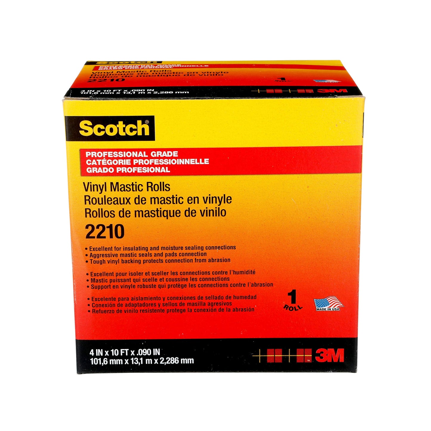 3M Scotch Vinyl Mastic Roll Electrical Tape 2210, 4 inch x 10 feet, Black, Self-Fusing Rubber Tape for Insulating and Moisture Seal