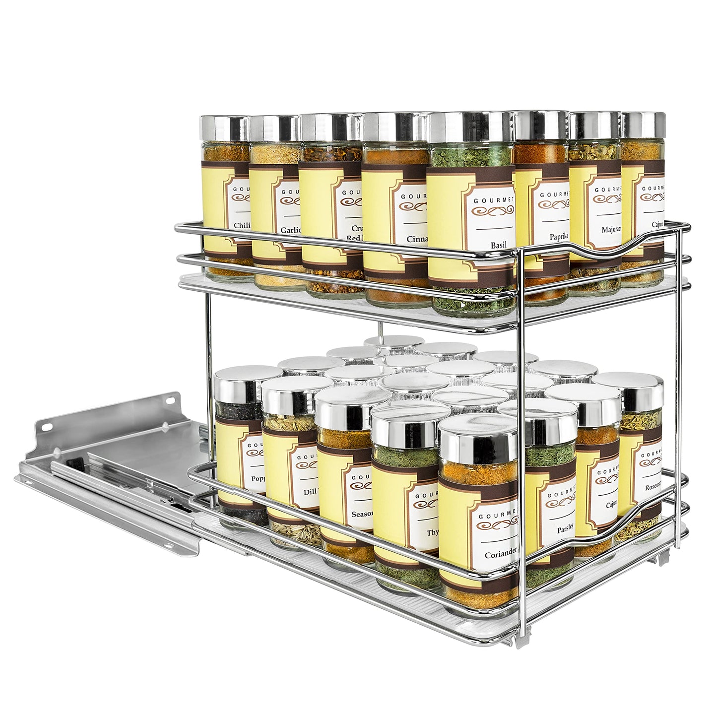 LYNK PROFESSIONAL® Pull Out Spice Rack Organizer for Inside Kitchen Cabinets - 8-1/4 inch Wide - Slide Out Drawer – Chrome Sliding Spice Cabinet Organization Shelf Racks - 2 Tier