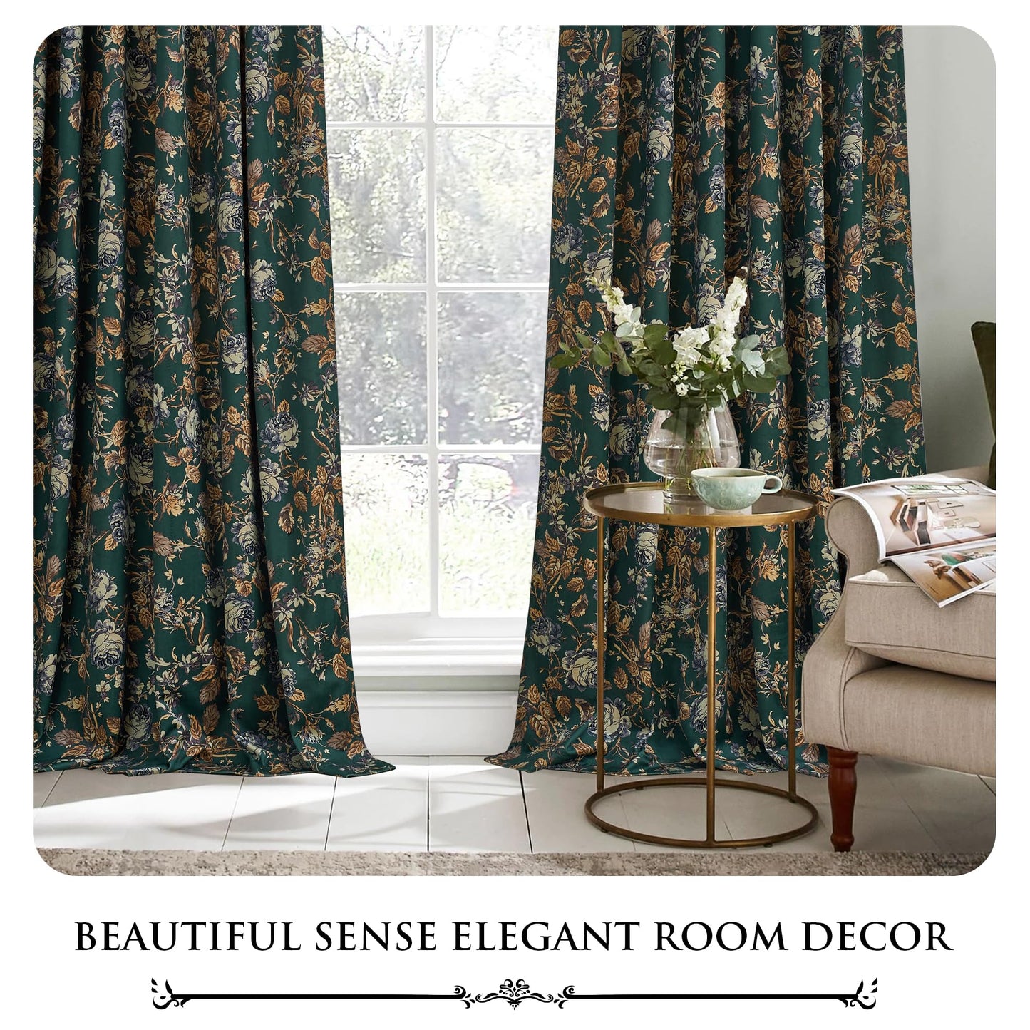 StangH Back Tab Retro Green Curtains Soft Velvet Room Darkening Thermal Insulated Sliding Door Panels Christmas Home Decoration for Backdrops/Bedroom, W52 x L96, 2 Panels