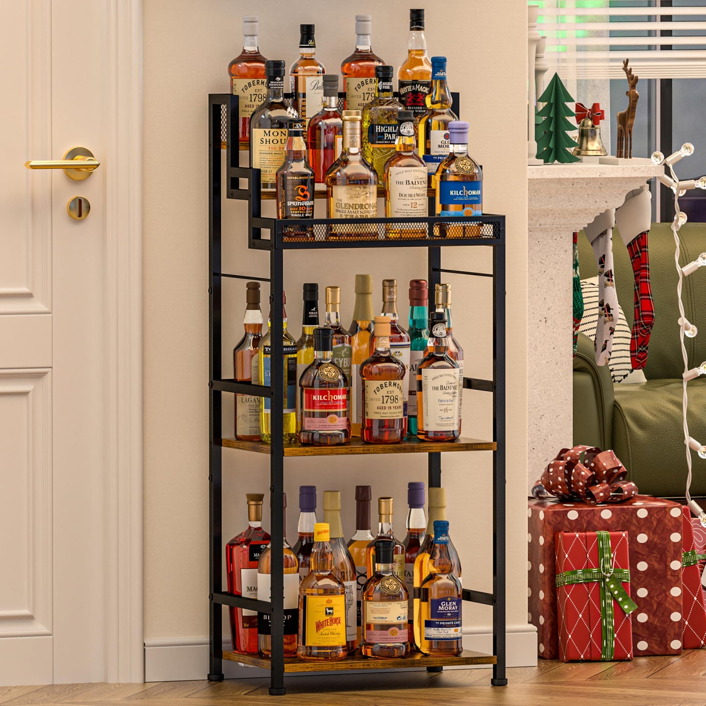 5-Tier Trapezoidal Liquor Cabinet Bar for Home, Stepped Wine Rack Freestanding Floor, Corner Syrup & Whiskey Stand, Large-Capacity Alcohol Bottle Storage Display Shelf Living Room, Patent Pending