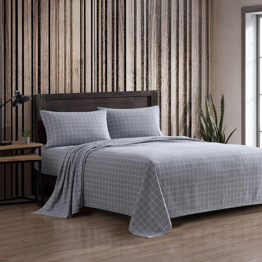 Eddie Bauer - Queen Bed Sheets, Cotton Flannel Bedding Set with Matching Pillowcases, Brushed for Extra Softness, Deep Pocket, Oeko-Tex Certified (Great Plains Plaid Grey)