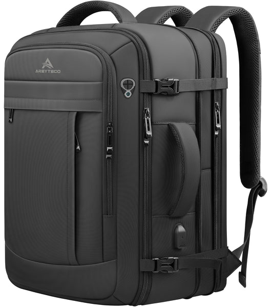 AREYTECO 55L Extra Large Travel Laptop Backpack,Carry On Backpack for Men, Expandable Big Capacity Heavy Duty Business Suitcase Daypack Bag Fits 18.4 Inch Laptops, Travel Gifts for Men Women, Black