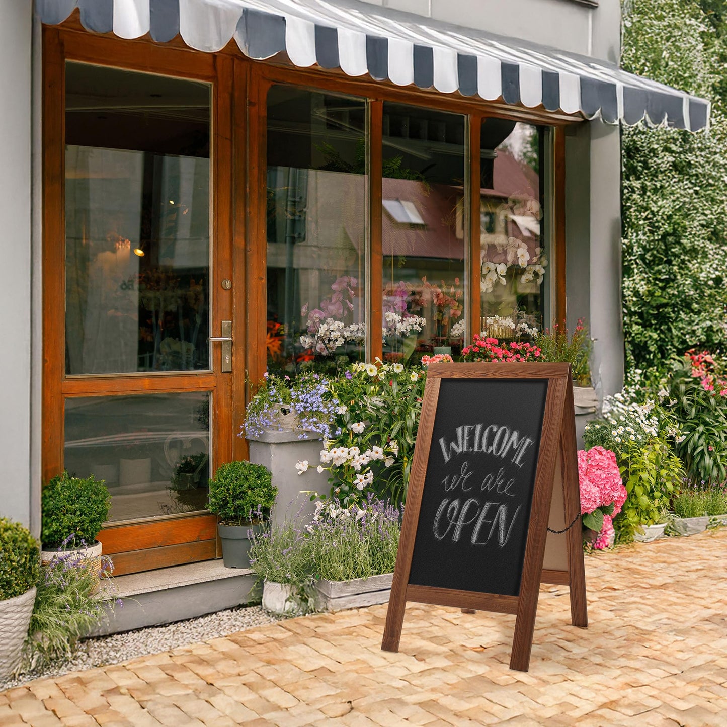 Casafield A-Frame Chalkboard Sign, 40 x 20 Rustic Brown Wooden Double-Sided Magnetic Easel Menu Board for Restaurants, Cafes, Sidewalks, Weddings
