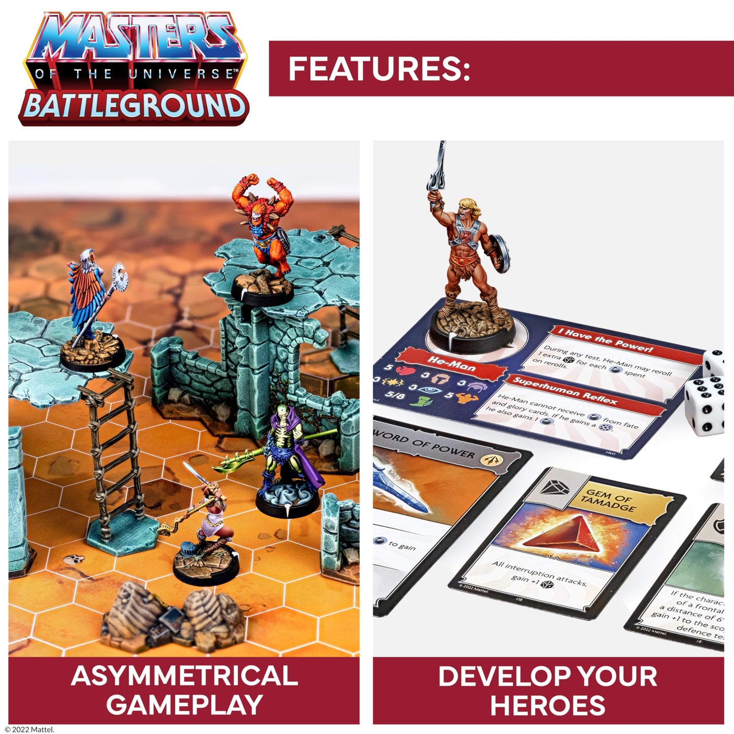 Masters of The Universe Battleground Starter Set - 2-Player Tabletop RPG Board Game - Includes 10 Miniatures of Real Motu Characters Like He-Man and Skeletor - Ages 14 Years + - from Archon Studio