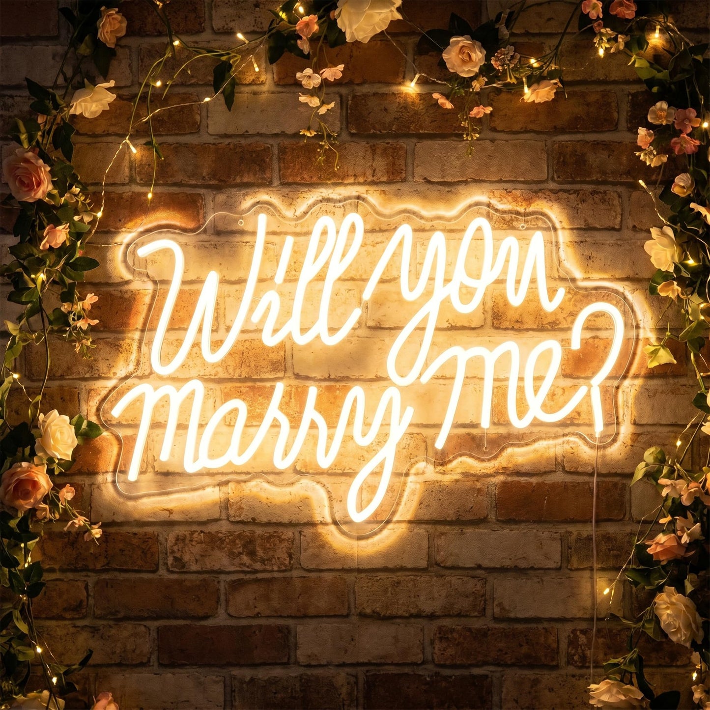 Will You Marry Me Neon Letter Sign, 21.7x13.8 Inch Acrylic LED Letter Sign Light Up Letters, Neon LED Signs for Wall Decor, Marriage Proposal, Wedding, Valentine's Day Decor (warm white)