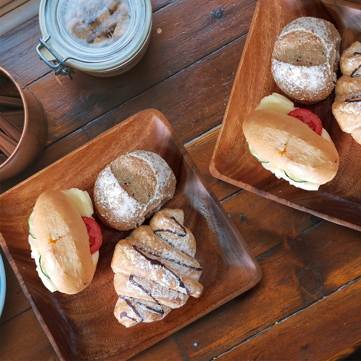 WRIGHTMART Acacia Wooden Plates – Set of 4, 10 Inch Square Rustic Wood Platters – for Food, Dining, BBQ Parties & Picnics, Durable, Handcrafted to Last, Joint Free, Continuous Beautiful Grains