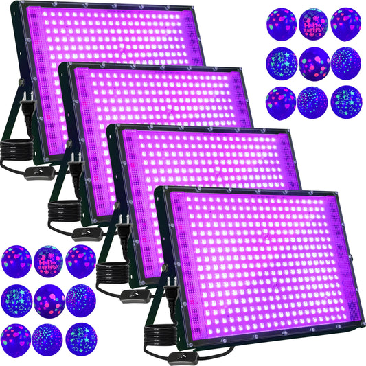 4 Pack 300W Blacklight 336 LEDs, UV Lamp Black Lights for Glow Party, 395nm, IP65 Outdoor Black Light Fixture for Halloween, Glow in The Dark Party, Fluorescent Poster Tapestry, Body Painting