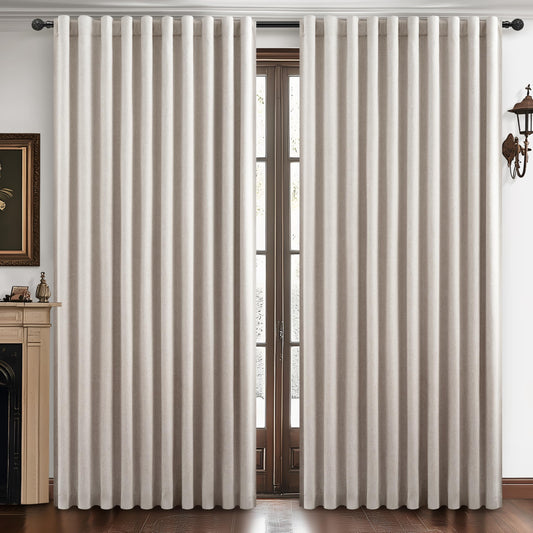 Blackout Curtains 70 Inches Extra Wide Natural Linen Curtains 84 Inch Length for Living Room, Pleated Farmhouse Bedroom Thermal Drapes for Winter Thick Window Energy Efficient 70"W x 84"L 2 Panels