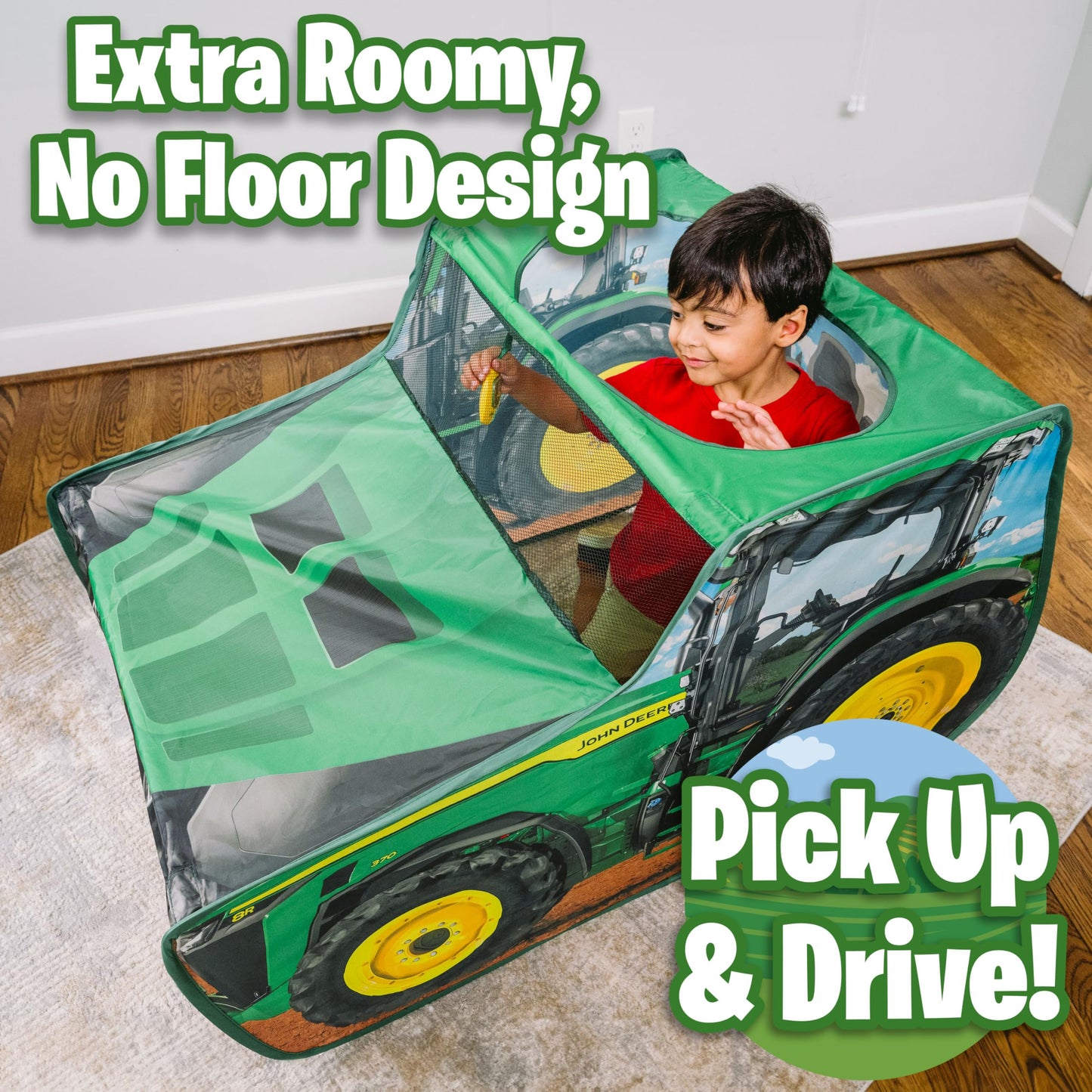 John Deere Pop Up Tent Tractor Playhouse for Kids, Removable Key Fob with Tractor and Farm Sounds, Vehicle Toys for Toddler