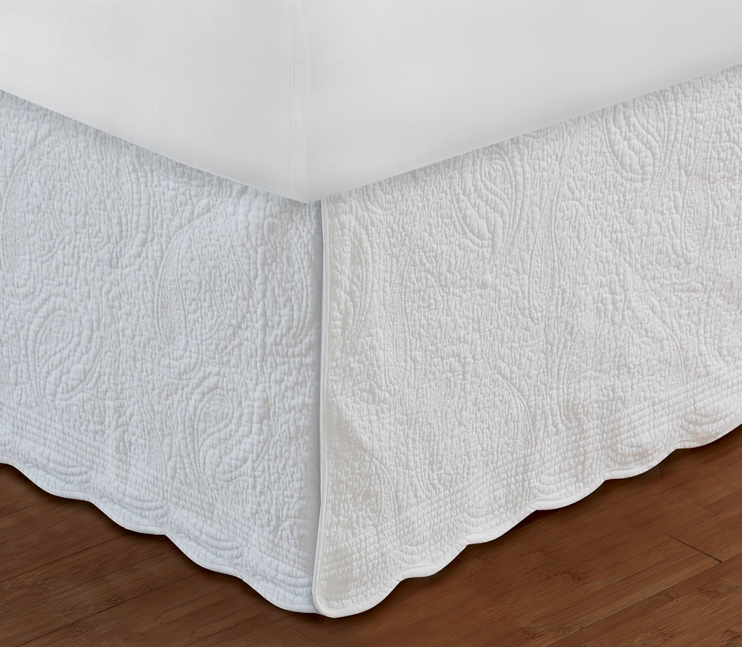 Greenland Home Paisley Quilted Bed Skirt, Full, White